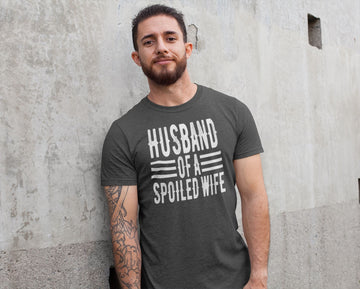 Husband Of a Spoiled Wife Funny Black T Shirt for Men
