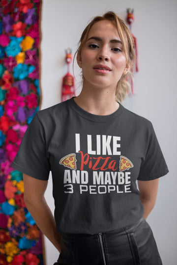 I Like Pizza and Maybe 3 People Funny Black T Shirt for Men and Women