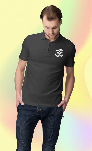 Aum Exclusive Spiritual Black Polo T Shirt for Men