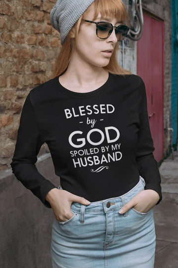 Spoiled By My Husband Exclusive Multi Colour Full Sleeves T Shirt for Married Women | Premium Design | Catch My Drift India