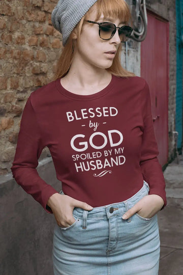 Spoiled By My Husband Exclusive Multi Colour Full Sleeves T Shirt for Married Women | Premium Design | Catch My Drift India