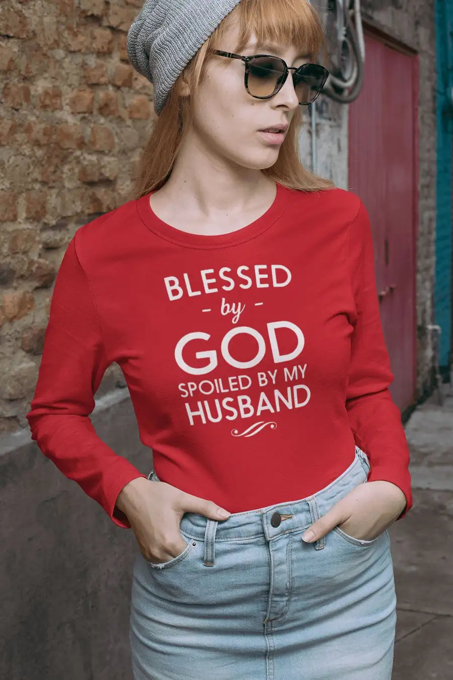 Spoiled By My Husband Exclusive Multi Colour Full Sleeves T Shirt for Married Women | Premium Design | Catch My Drift India - Catch My Drift India  black, clothing, couples, full sleeves, lon