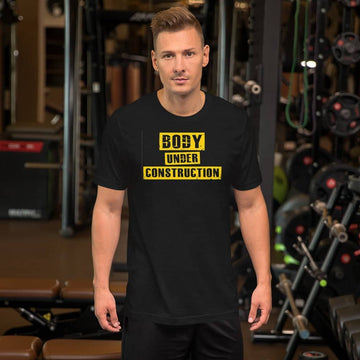 Body Under Construction Funny Black T Shirt for Men and Women