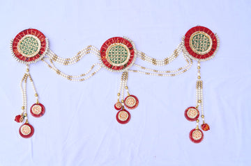 Beautifully Handcrafted Heavy Design Bandhej With Semi- Circle Shells Bandarwal Toran For Diwali Grah Pravesh Festival Home Decoration