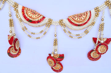 Beautifully Handcrafted Red White Bandhej Bandarwal Toran For Diwali Grah Pravesh Festival Home Decoration