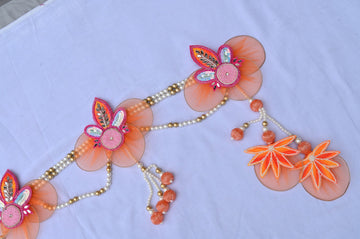 Beautifully Handcrafted Orange Net Stocking Flower Bandarwal Toran For Diwali Grah Pravesh Festival Home Decoration