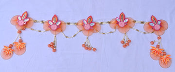 Beautifully Handcrafted Orange Net Stocking Flower Bandarwal Toran For Diwali Grah Pravesh Festival Home Decoration