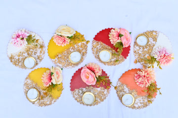 Elegant Floral Embellished Resin Decorative Tealight Platters