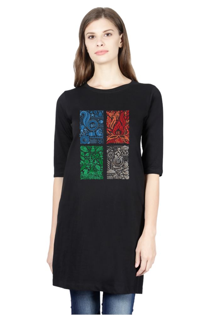 All Four Earth Elements Exclusive Black T Shirt Dress for Women Catch My Drift India 