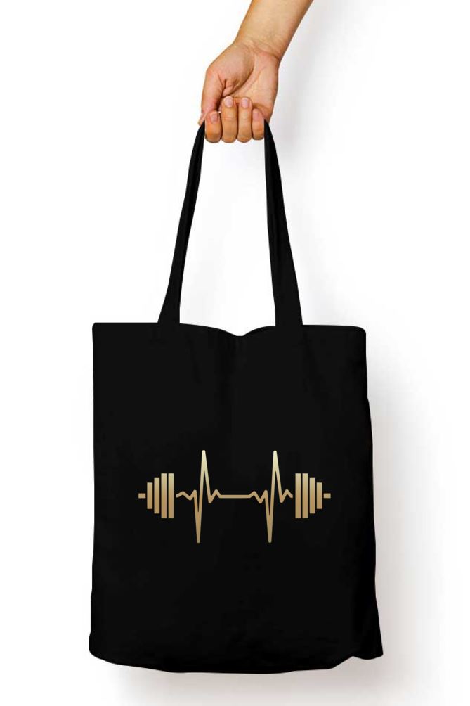 Dumbbell Heartbeat Exclusive Black Gym Zipper Tote Bag Catch My Drift India 
