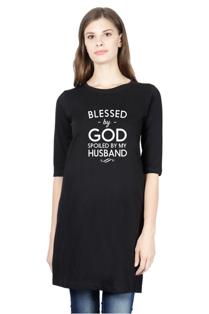 Spoiled By My Husband Exclusive T Shirt Dress for Women Shirts & Tops Catch My Drift India Black S 