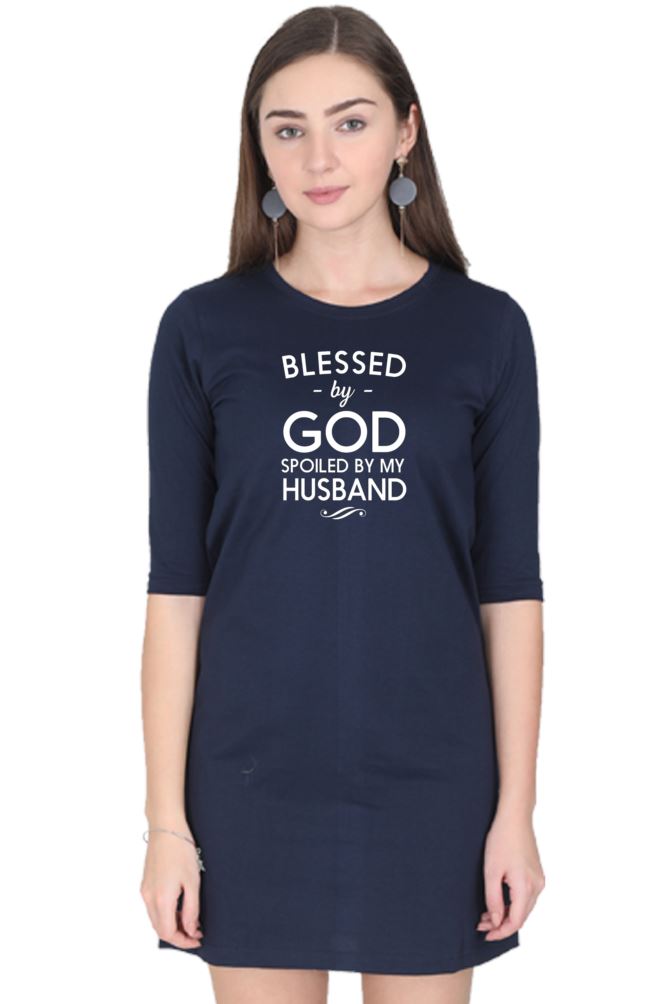 Spoiled By My Husband Exclusive T Shirt Dress for Women Shirts & Tops Catch My Drift India Navy Blue S 