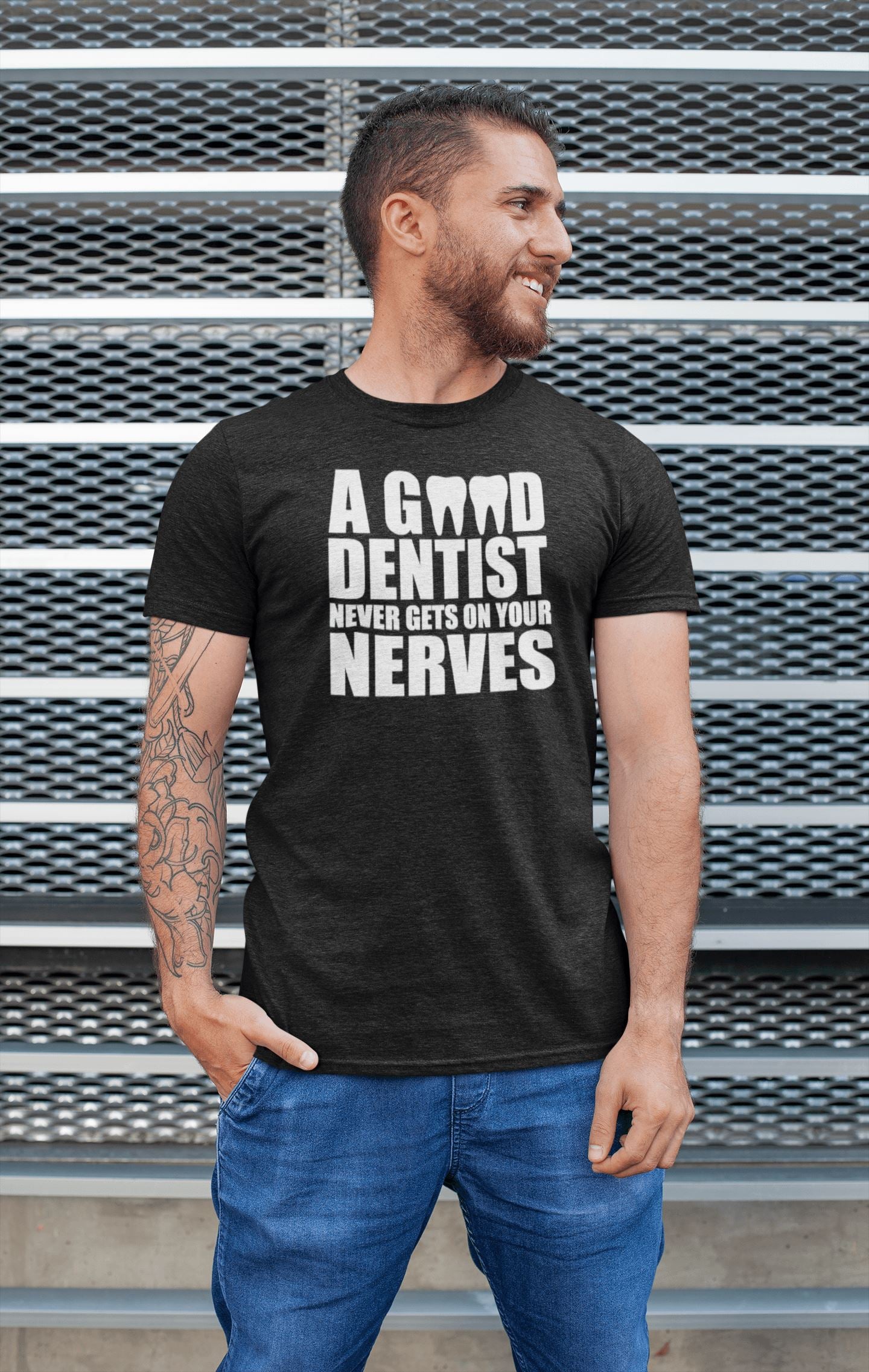 A Good Dentist Never gets on your Nerves Funny T Shirt for Dentists | Premium Design | Catch My Drift India - Catch My Drift India  black, clothing, dentist, made in india, shirt, t shirt, ts