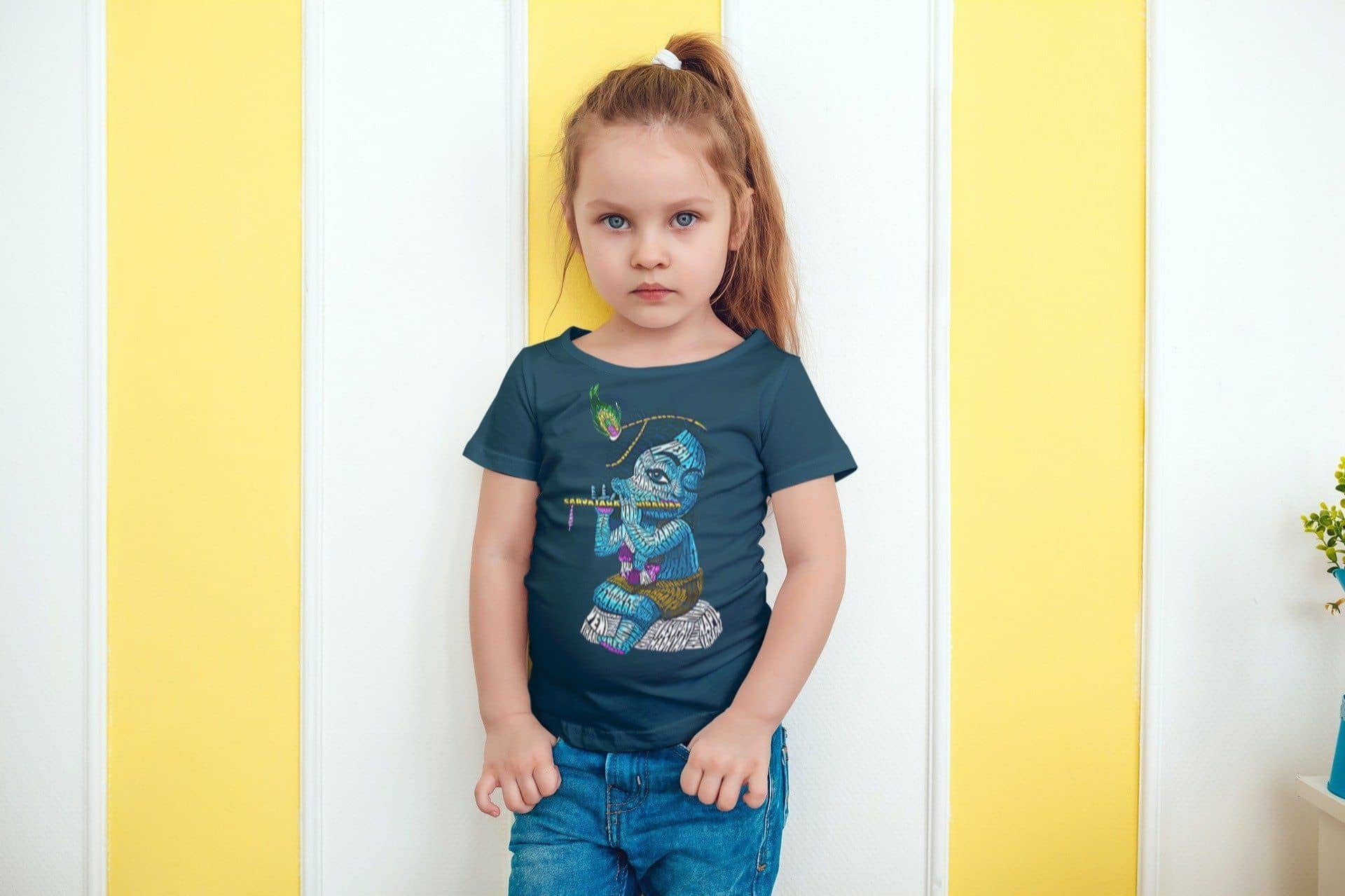Baby Krishna Made out of Krishna Names Special Navy Blue T Shirt for Toddlers | Janmashtami 2021 - Catch My Drift India  babies, baby, blue, clothing, indian, kids, made in india, navy, navy 