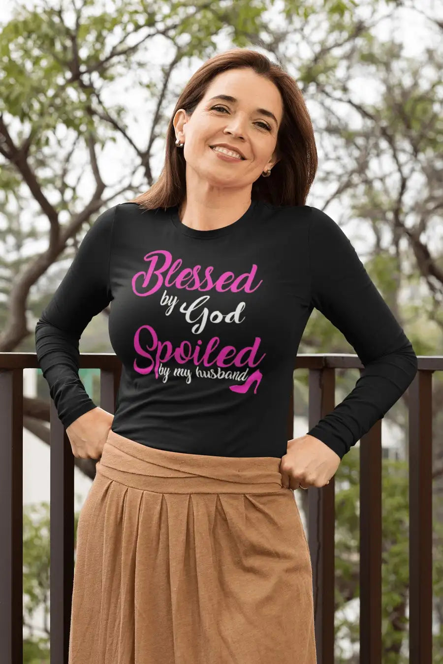 Blessed By God Full Sleeves Black T Shirt for Women | Premium Design | Catch My Drift India - Catch My Drift India  