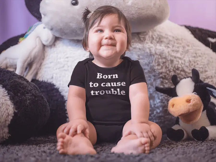 Born to Cause Trouble Cute T Shirt for New Babies | Premium Design | Catch My Drift India - Catch My Drift India Clothing babies, baby, kids, onesie, onesies, toddlers
