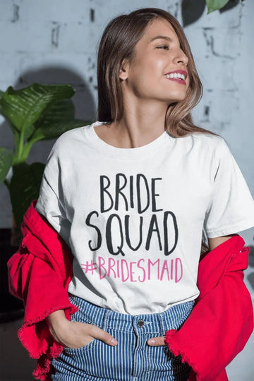 Bride Squad Exclusive T Shirt for Bridesmaid | Premium Design | Catch My Drift India - Catch My Drift India Clothing clothing, female, made in india, shirt, t shirt, tshirt, wedding, white