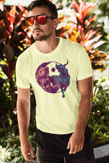 Bull Bear Yin Yang Special Yellow T Shirt for Men and Women