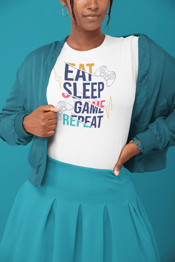 Eat Sleep Game Repeat Exclusive White T Shirt for Gamer Men and Women