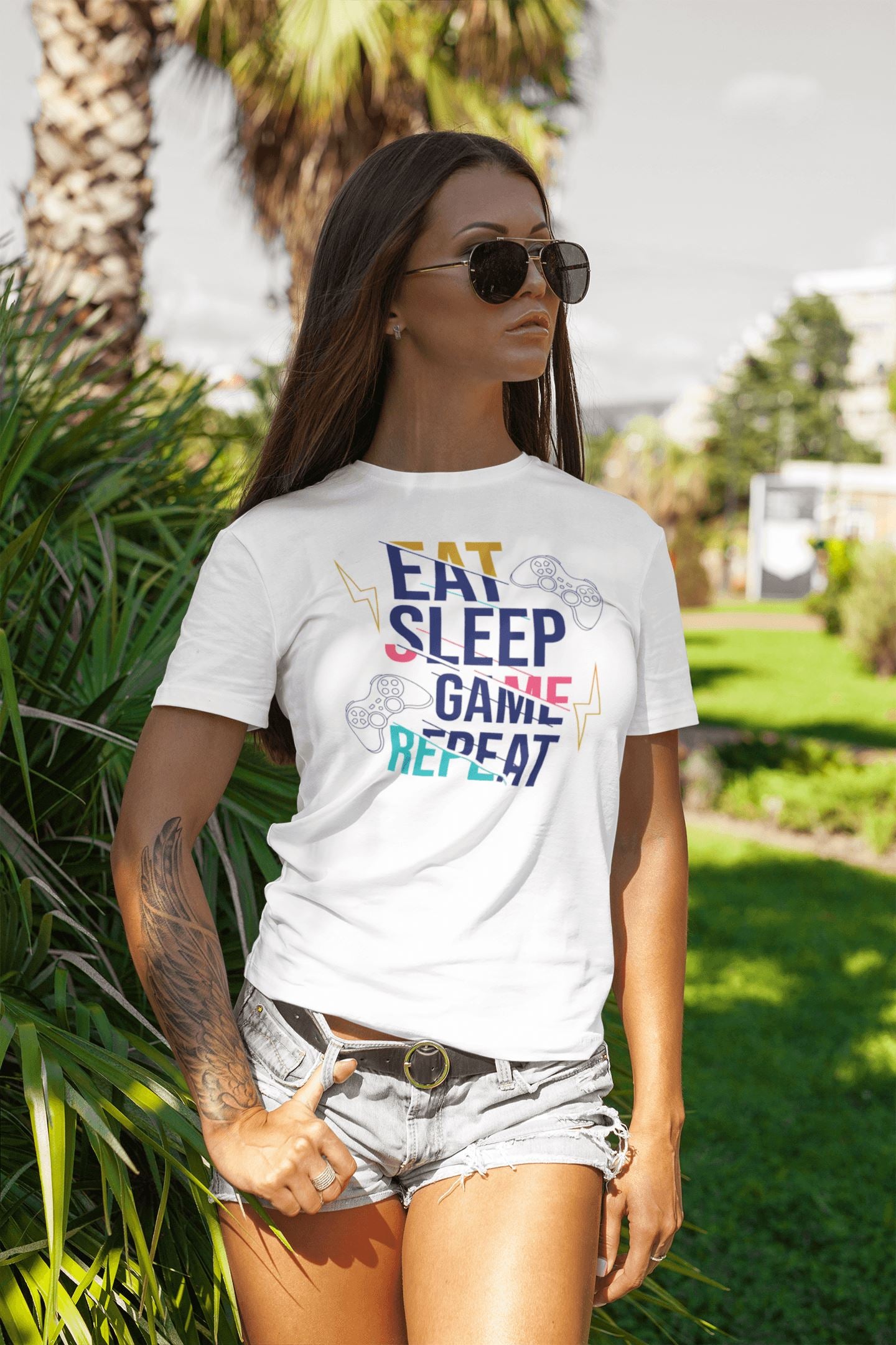 Eat Sleep Game Repeat Exclusive White T Shirt for Gamer Men and Women - Catch My Drift India  clothing, game, gamer, games, gaming, general, made in india, shirt, t shirt, trending, tshirt, w