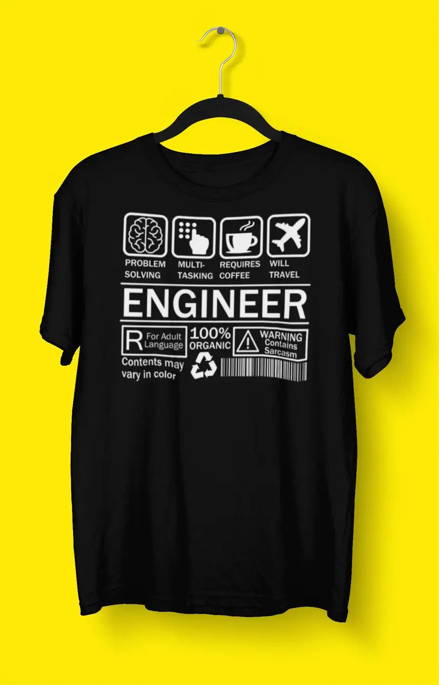 Engineer Caution Black T-Shirt for Men | Premium Design | Catch My Drift India - Catch My Drift India Clothing black, clothing, engineer, engineering, made in india, shirt, t shirt, tshirt