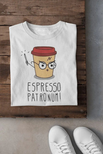 Espresso Patronum T Shirts for Women | Premium Design | Catch My Drift India - Catch My Drift India Clothing clothing, coffee, female, harry potter, made in india, multi colour, potterhead, s