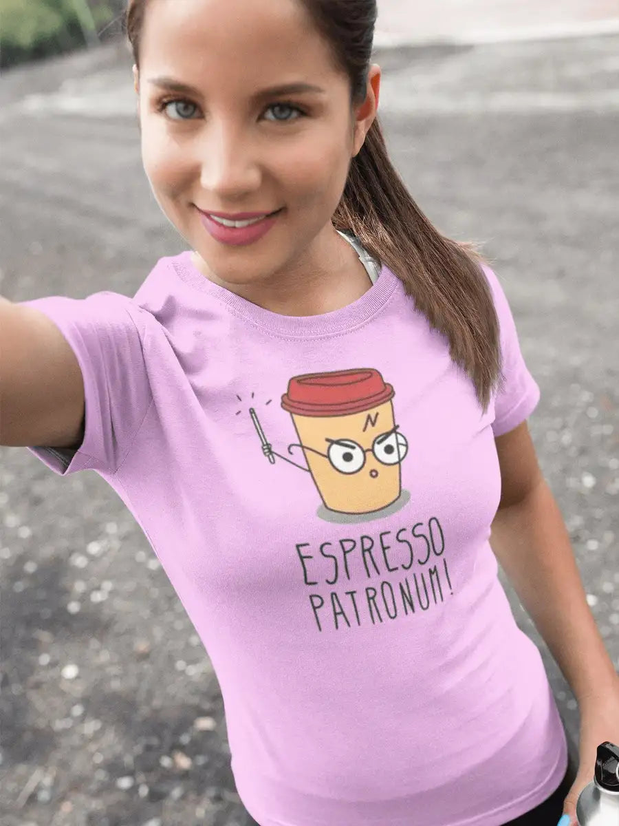 Espresso Patronum T Shirts for Women | Premium Design | Catch My Drift India - Catch My Drift India Clothing clothing, coffee, female, harry potter, made in india, multi colour, potterhead, s