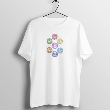 All 7 Chakras in Divine Order Exclusive White T Shirt for Men and Women
