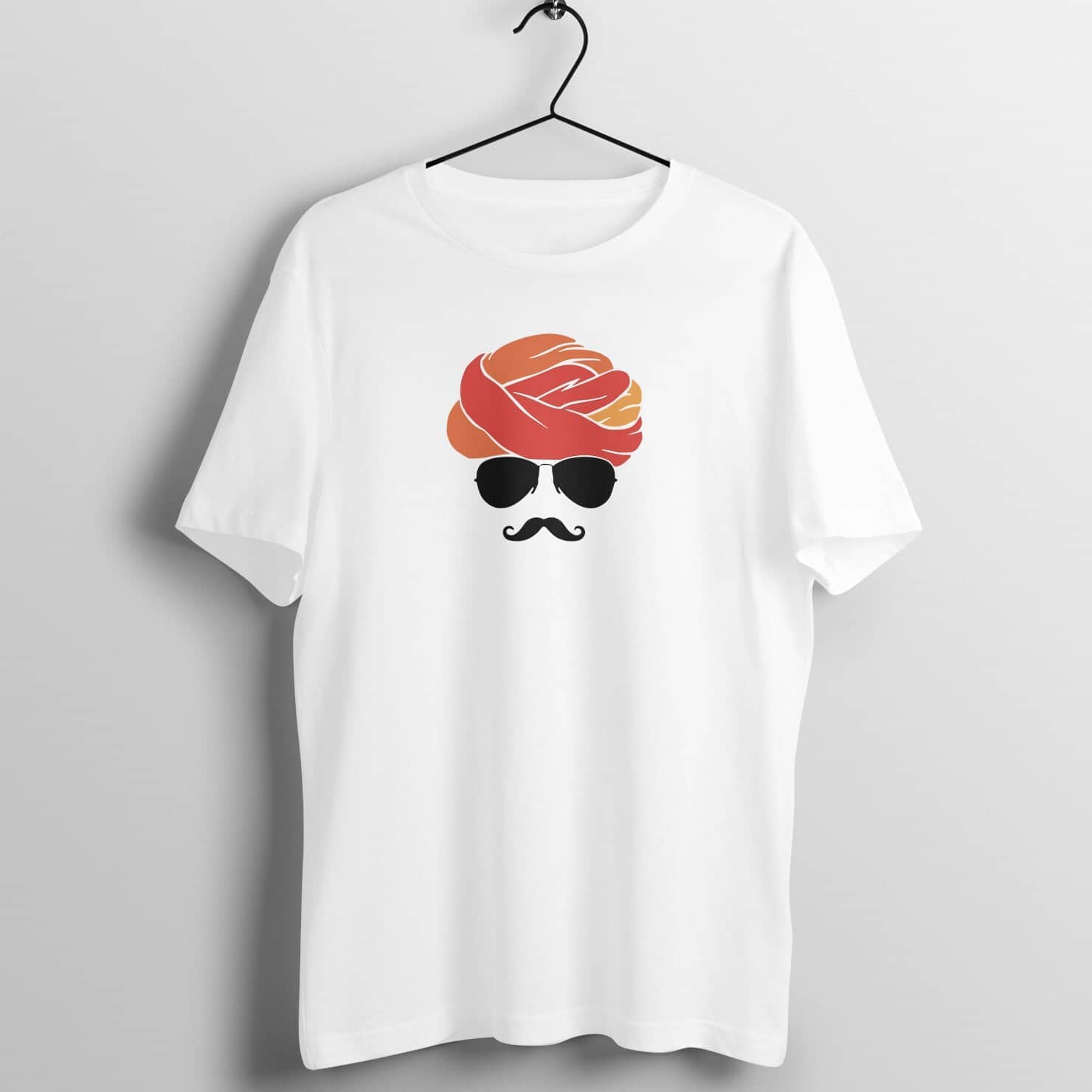 Traditional Rajasthani Man with Shades and Pagri Turban Exclusive White T Shirt for Men freeshipping - Catch My Drift India