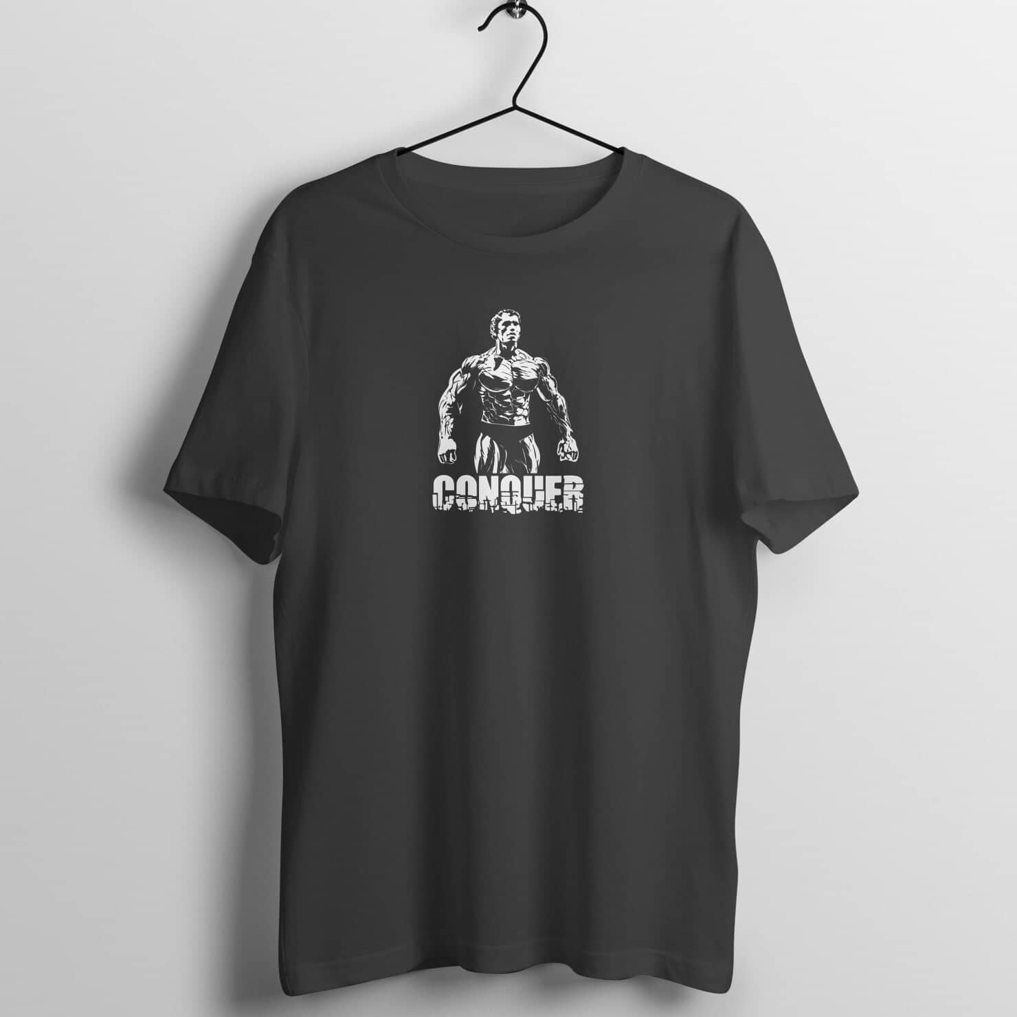 Conquer Exclusive Arnold's Black Gym T Shirt for Men freeshipping - Catch My Drift India