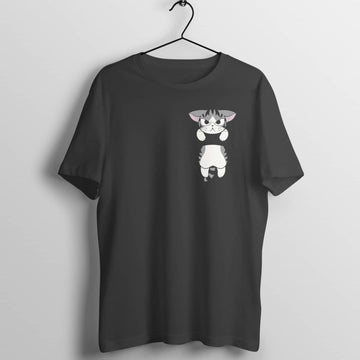 Cat Hanging From The Pocket Exclusive Black T Shirt for Men and Women