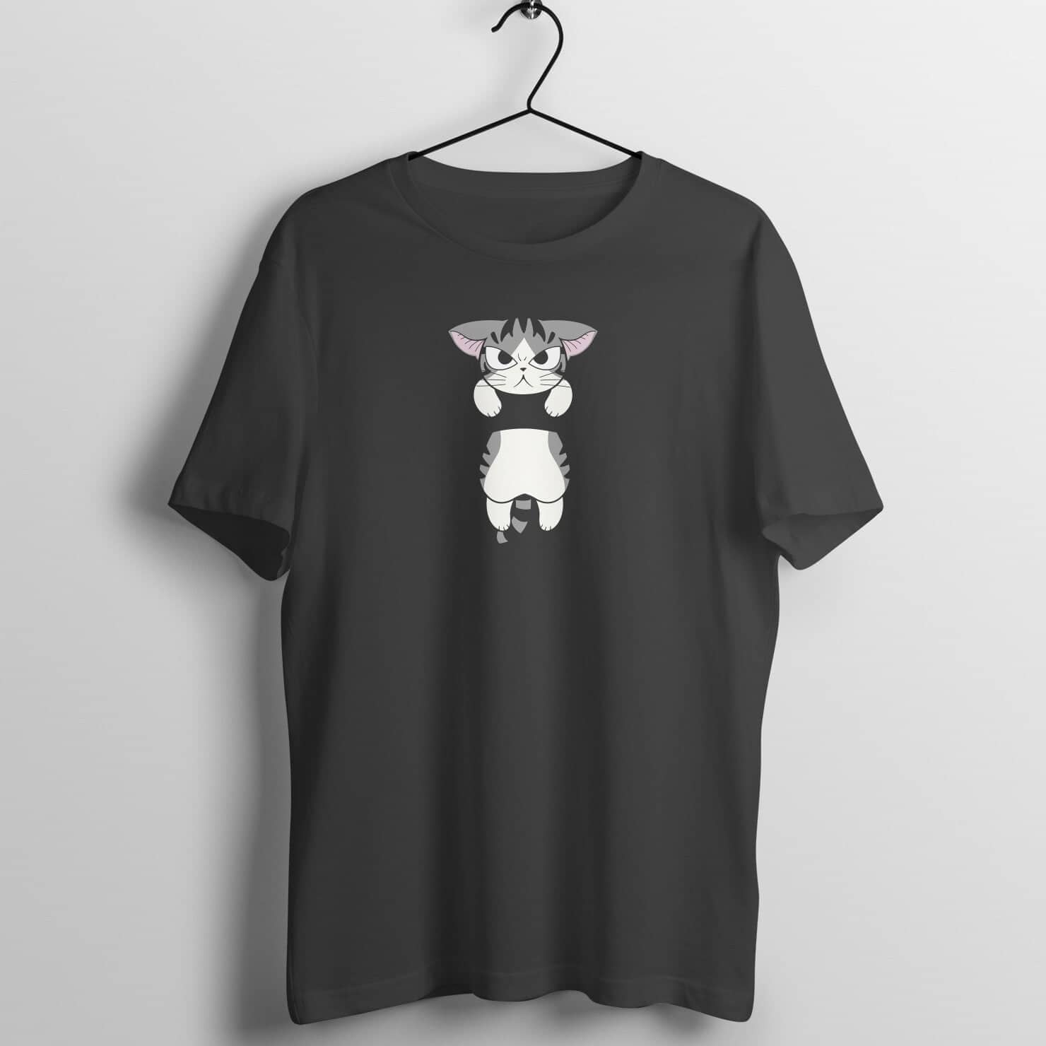 Cat Hanging Exclusive Black T Shirt for Men and Women Shirts & Tops Printrove Black S 