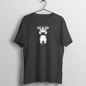 Cat Hanging Exclusive Black T Shirt for Men and Women