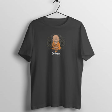 Be Happy Exclusive Smiling Buddha Black T Shirt for Men and Women