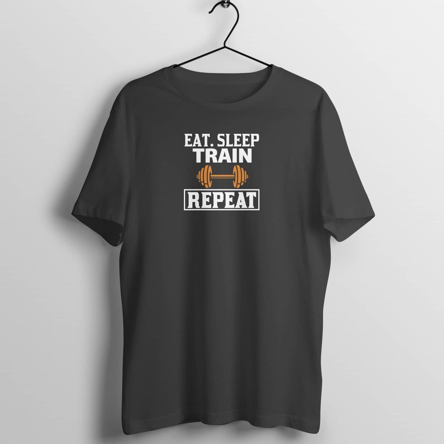 Eat sleep Train Repeat Exclusive Black T Shirt for Fitness Freaks Men and Women Printrove Black S 