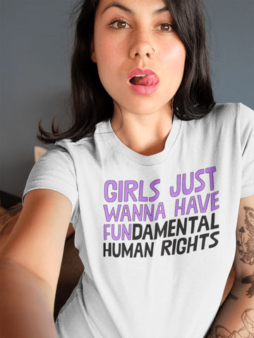 Girls Just Wanna Have Fun-Damental Human Rights Special Off White Long T Shirt for Women