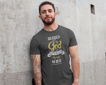 Blessed By God and Spoiled By My Wife Design 2 Exclusive Black T Shirt for Men freeshipping - Catch My Drift India