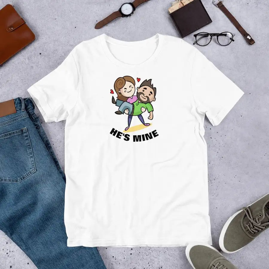 He's Mine White T Shirt for Couples | Premium Design | Catch My Drift India - Catch My Drift India  clothing, couples, funny, made in india, shirt, t shirt, trending, tshirt, white