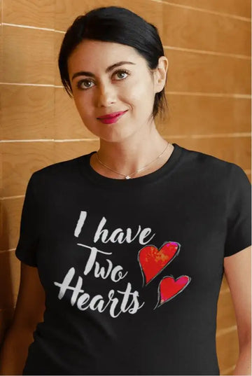 I Have 2 Hearts  Announcement T Shirt for New Mothers | Premium Design | Catch My Drift India - Catch My Drift India Clothing black, clothing, female, made in india, mom, mother, parents, shi