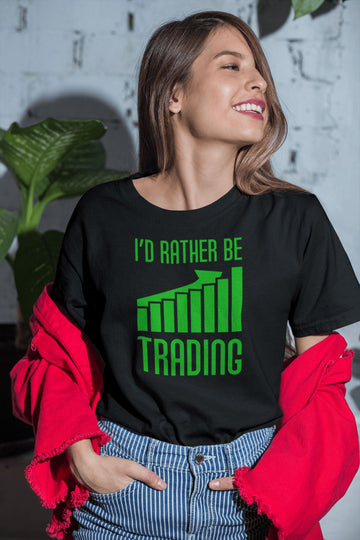 I'D Rather Be Trading Exclusive Black T Shirt for Trader Men and Women - Catch My Drift India  black, bse, clothing, female, general, india, made in india, nse, shirt, stock market, t shirt, 