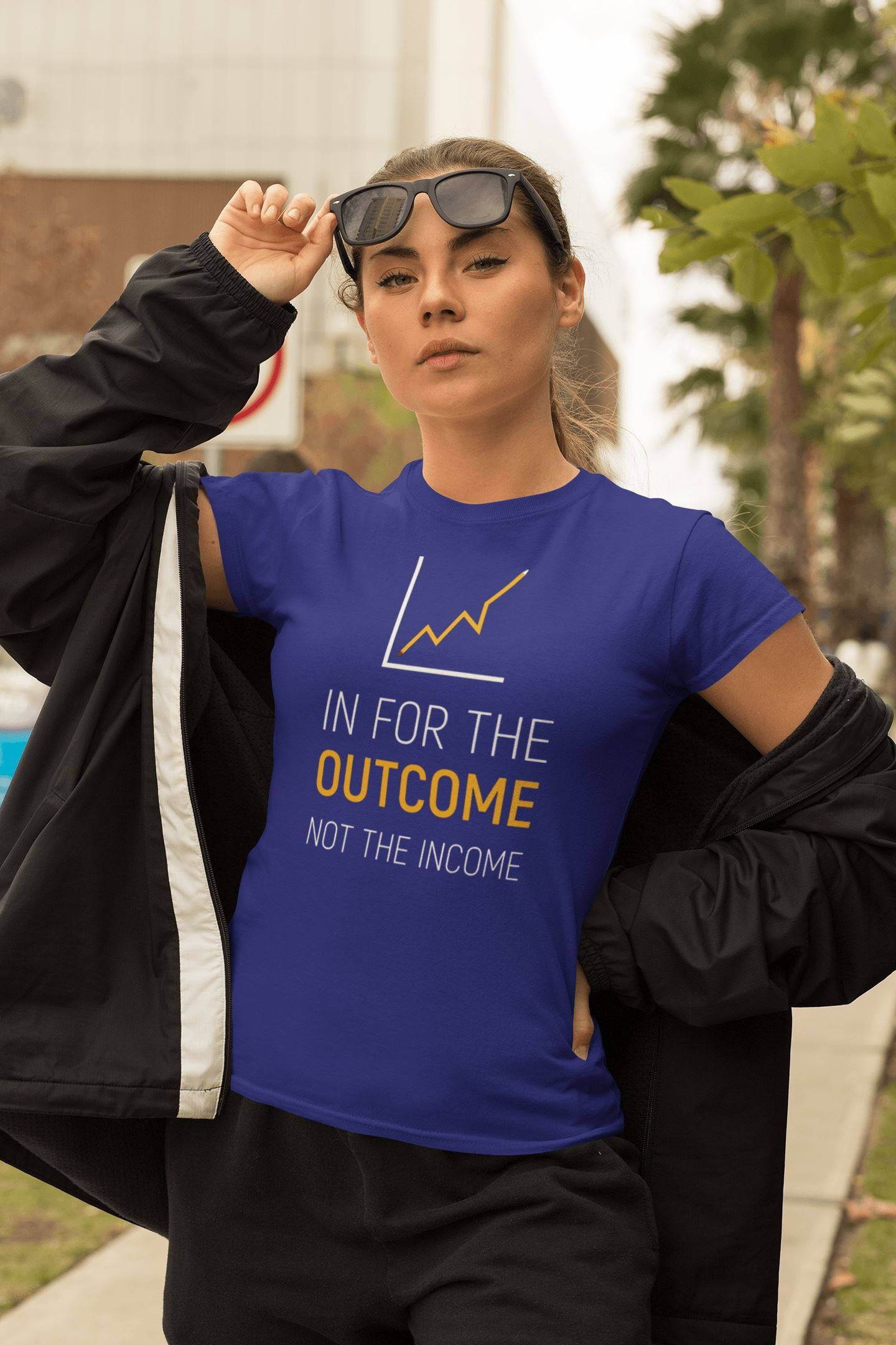 IN FOR THE OUTCOME NOT THE INCOME Special Royal Blue T Shirt for Men and Women - Catch My Drift India  clothing, made in india, nse, sensex, shirt, stock, stock market, t shirt, trader, trade