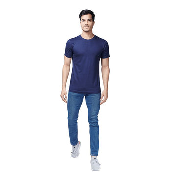 Navy Blue Round Neck Half Sleeves Plain T-Shirt For Men