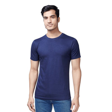 Navy Blue Round Neck Half Sleeves Plain T-Shirt For Men