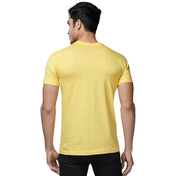 Yellow Round Neck Half Sleeves Plain T-Shirt For Men