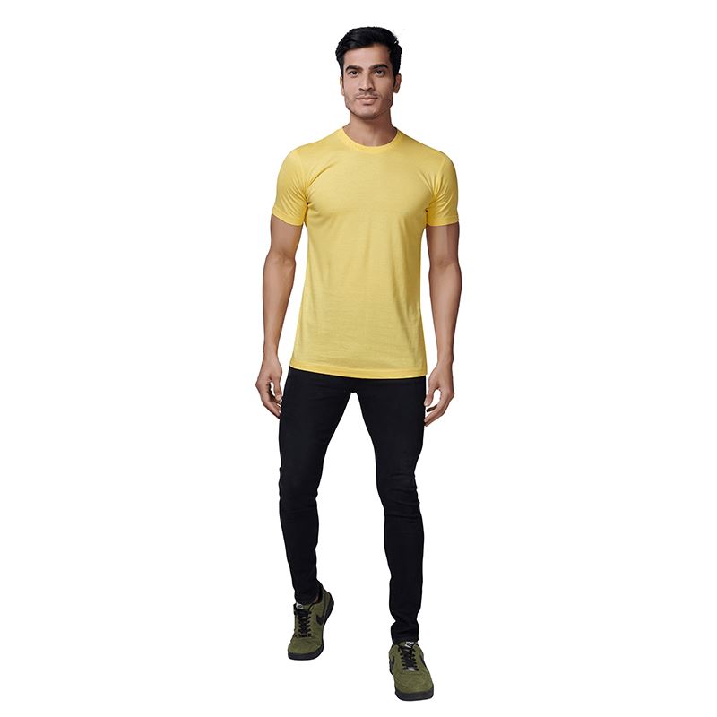Yellow Round Neck Half Sleeves Plain T-Shirt For Men Clothing Catch My Drift India 