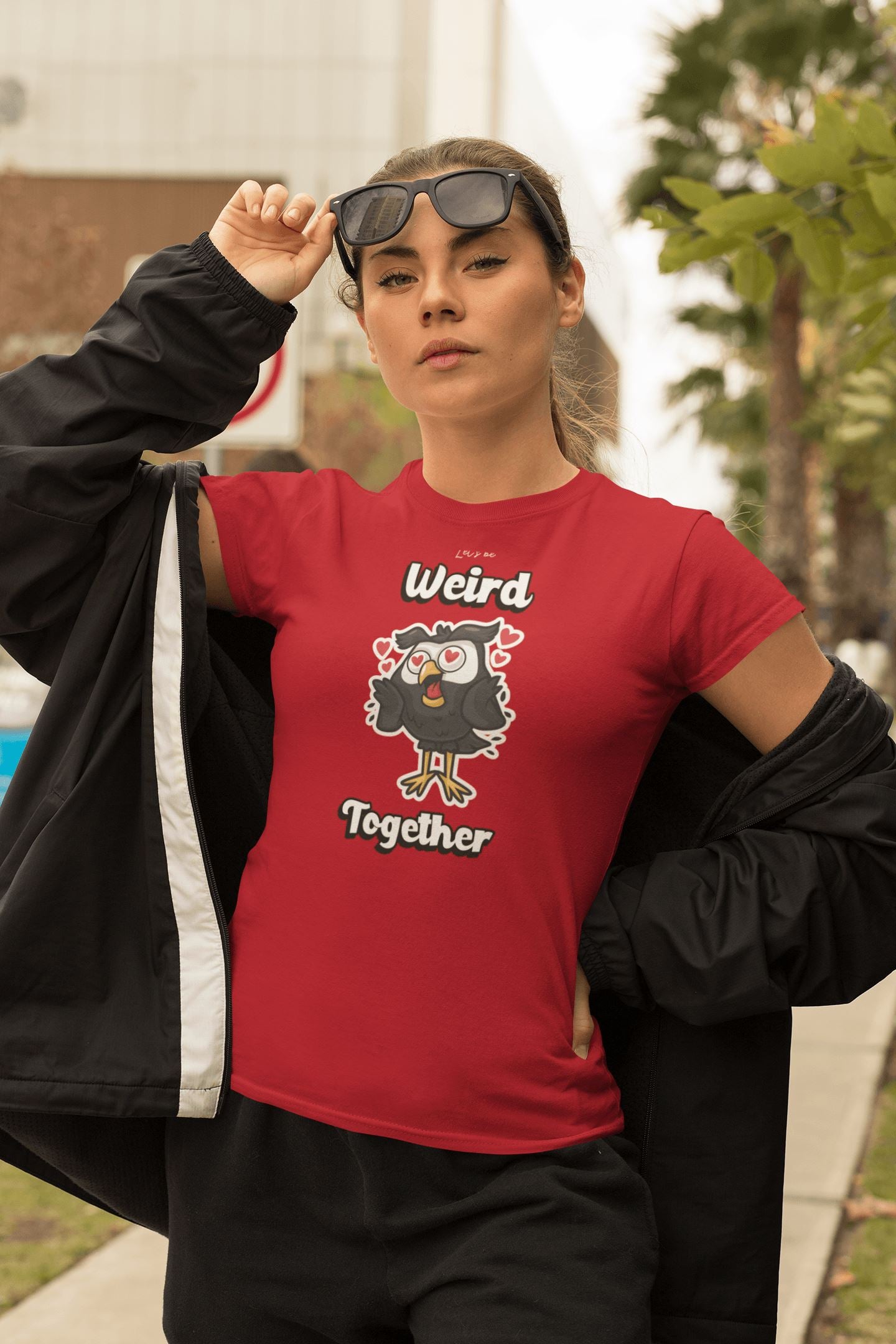 Lets Be Weird Together Funky Ullu Red T Shirt for Couples | Premium Design | Catch My Drift India - Catch My Drift India  clothing, couples, female, friends, made in india, red, shirt, t shir