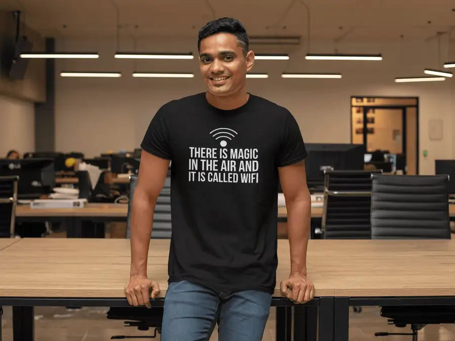 Magic Called Wifi T Shirt for Men | Premium Design | Catch My Drift India - Catch My Drift India Clothing clothing, engineer, engineering, funny, general, made in india, multi colour, shirt, 
