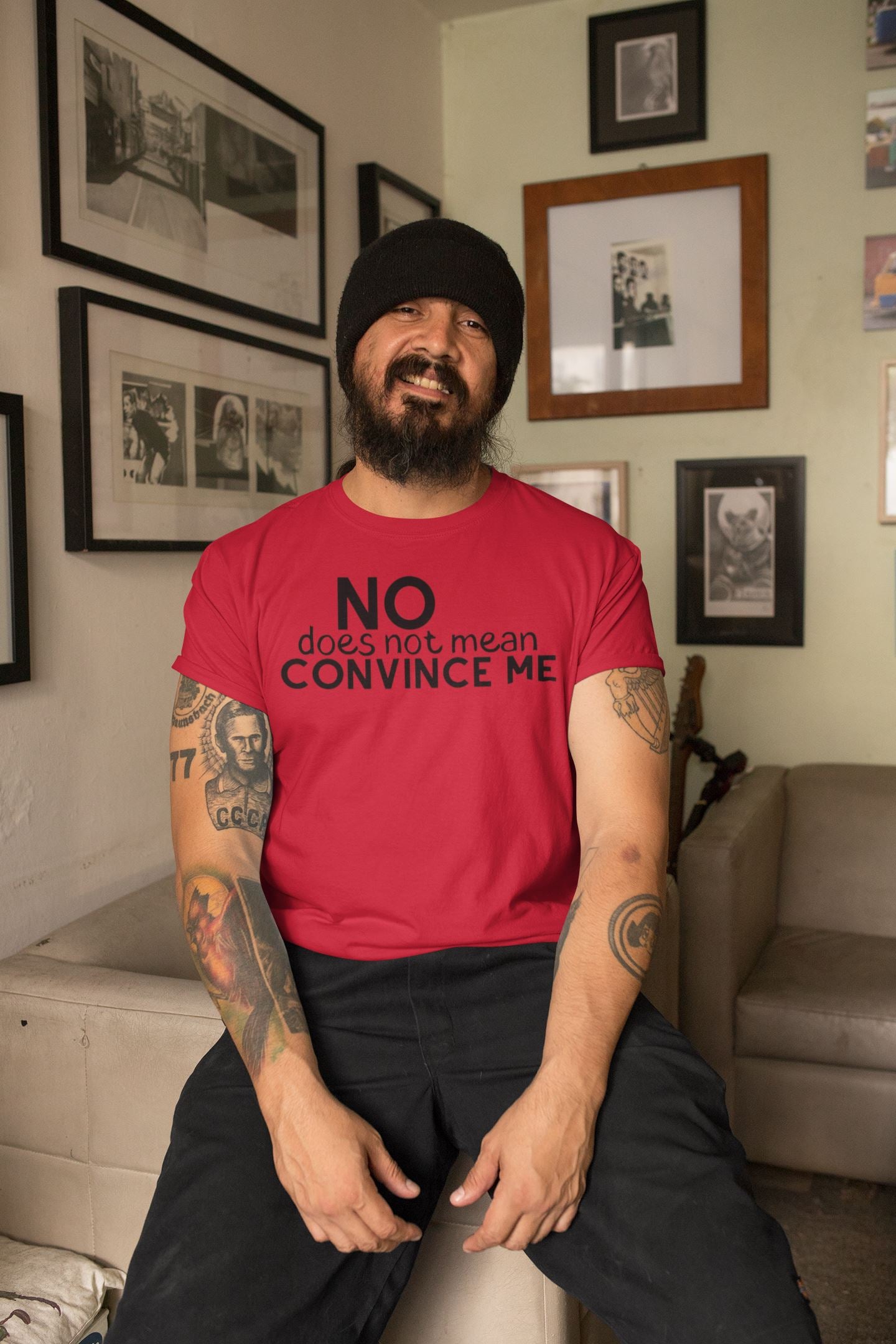 No Does Not Mean Convince Me No Cap Red T Shirt for Men and Women freeshipping - Catch My Drift India