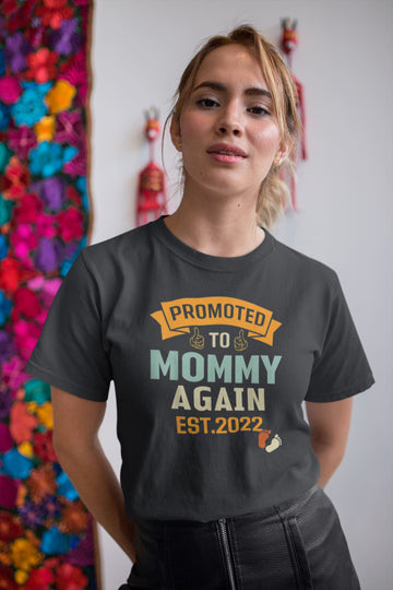 Promoted to Mommy Again Est. 2022 Exclusive Black T Shirt for Women freeshipping - Catch My Drift India