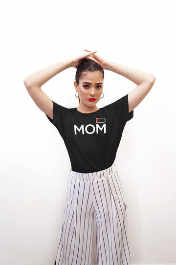Mom Low Battery Funny T Shirt for New Mothers | Premium Design | Catch My Drift India